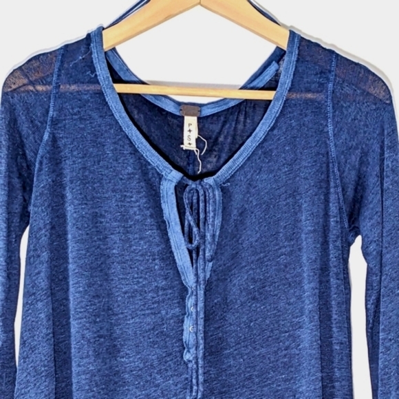 Free People Affogato Hacci Tunic Top Long Sleeve 0Tie Midnight Denim Blue Size S - Picture 7 of 13